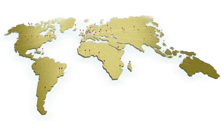 World map highlighting Sperlonga's export regions